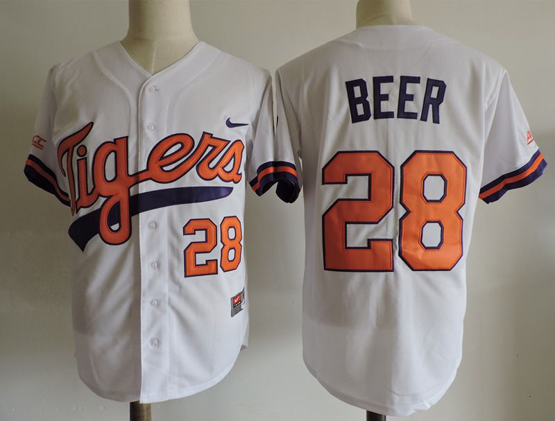 Men Clemson Tigers #28 Beer White Nike 2025 NCAA Jersey->ncaa teams->NCAA Jersey
